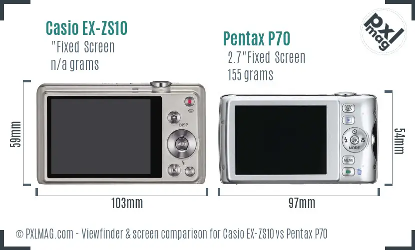 Casio EX-ZS10 vs Pentax P70 Screen and Viewfinder comparison