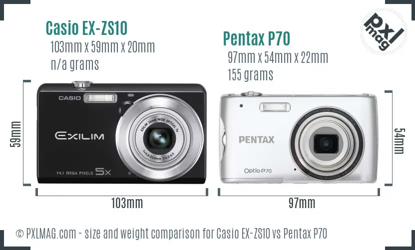 Casio EX-ZS10 vs Pentax P70 size comparison