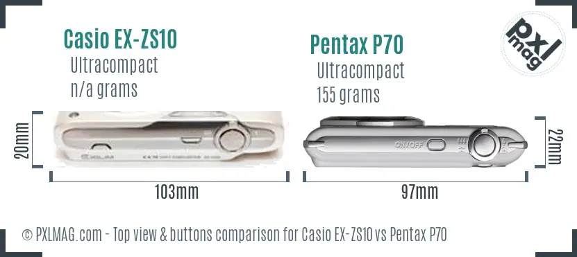 Casio EX-ZS10 vs Pentax P70 top view buttons comparison