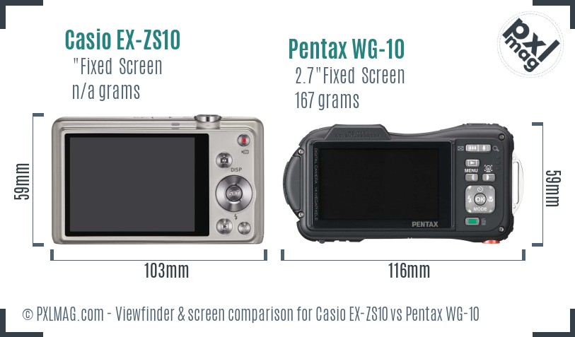 Casio EX-ZS10 vs Pentax WG-10 Screen and Viewfinder comparison