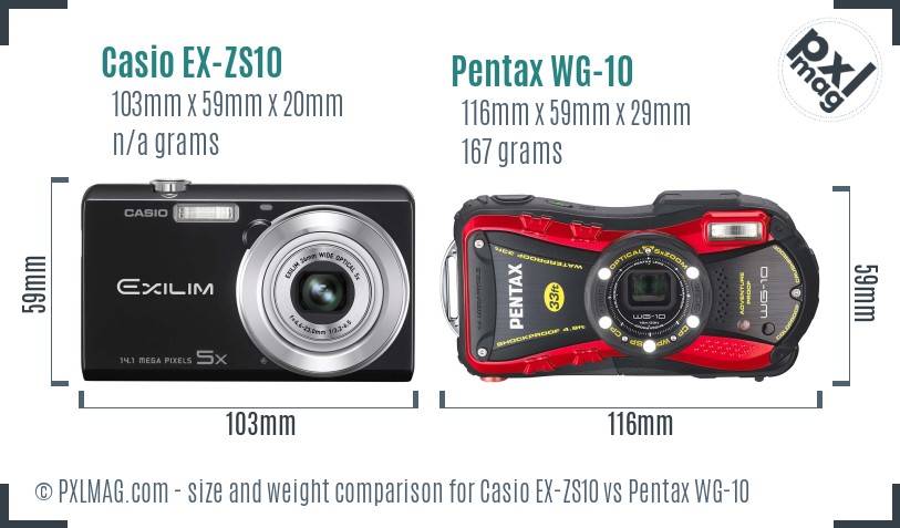Casio EX-ZS10 vs Pentax WG-10 size comparison