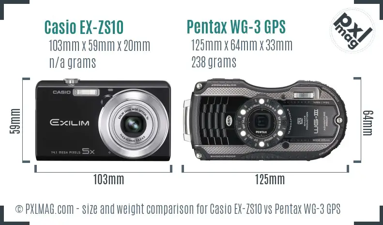 Casio EX-ZS10 vs Pentax WG-3 GPS size comparison Casio EX-ZS10 vs Pentax WG-3 GPS size comparison