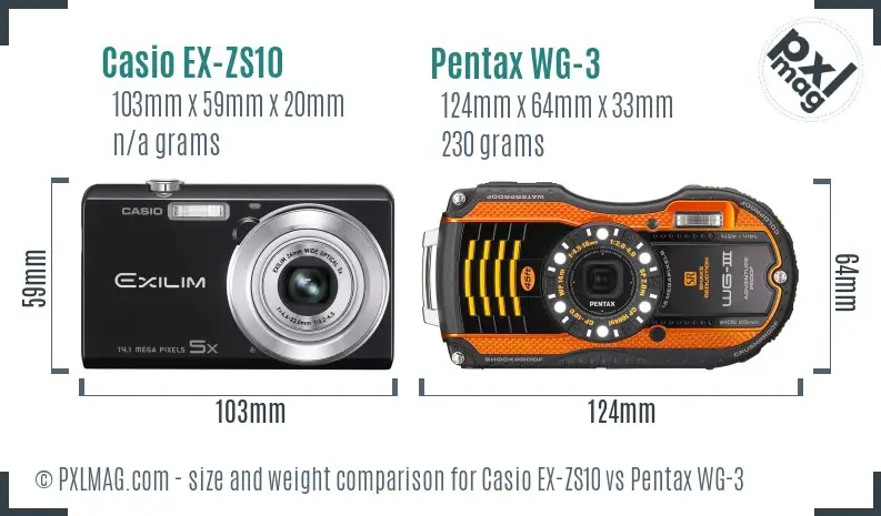 Casio EX-ZS10 vs Pentax WG-3 size comparison