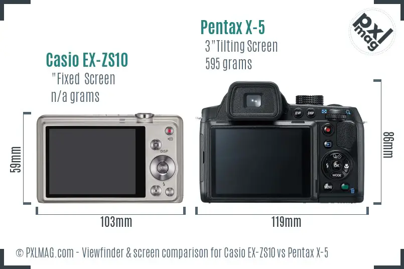 Casio EX-ZS10 vs Pentax X-5 Screen and Viewfinder comparison