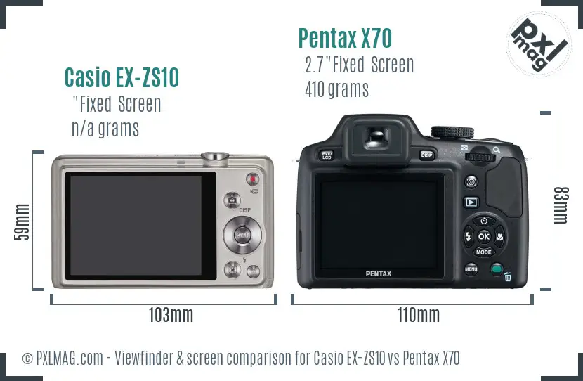 Casio EX-ZS10 vs Pentax X70 Screen and Viewfinder comparison