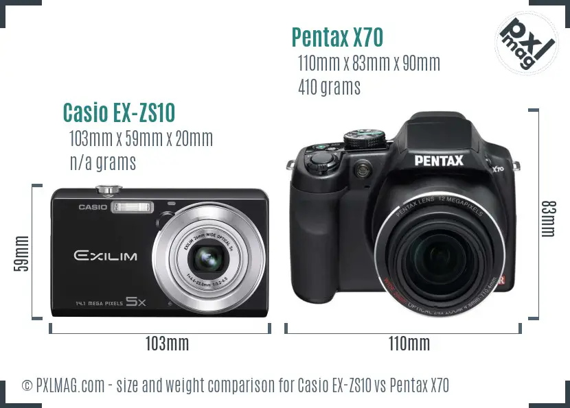 Casio EX-ZS10 vs Pentax X70 size comparison