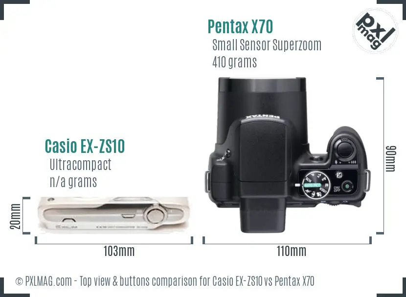 Casio EX-ZS10 vs Pentax X70 top view buttons comparison