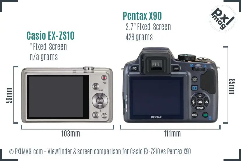 Casio EX-ZS10 vs Pentax X90 Screen and Viewfinder comparison