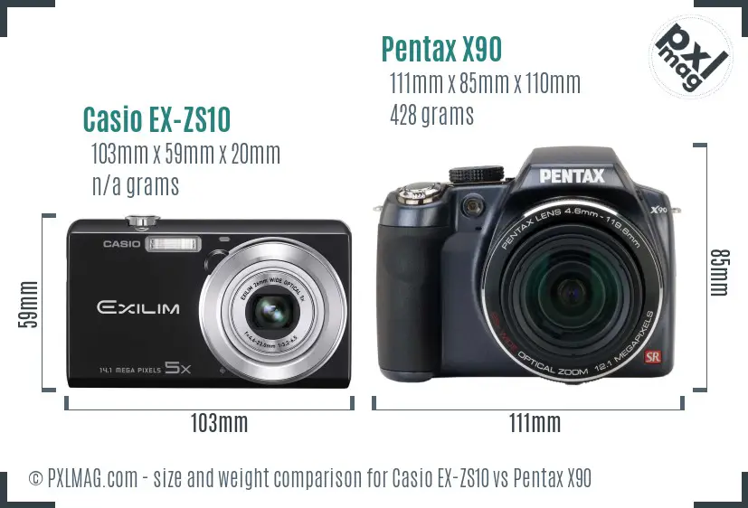 Casio EX-ZS10 vs Pentax X90 size comparison