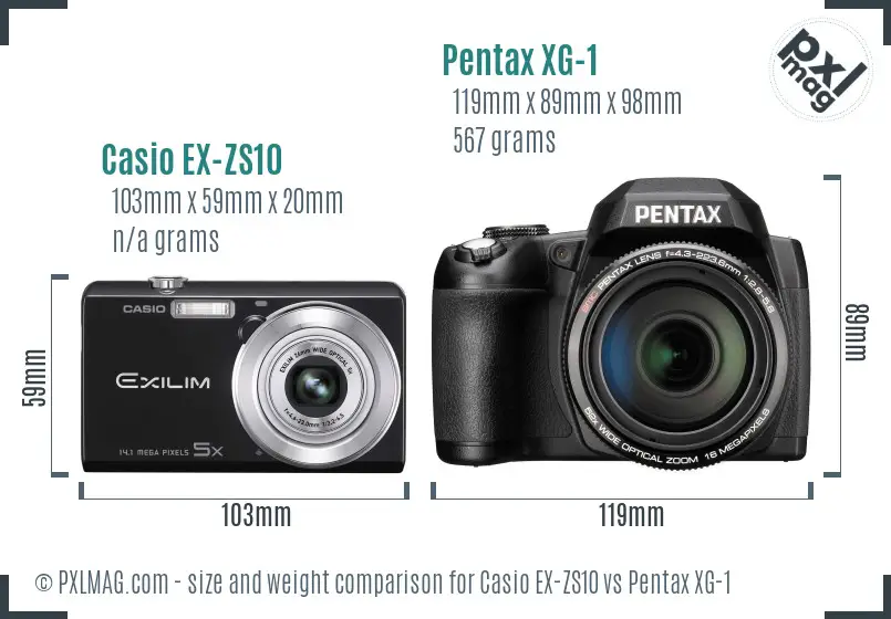 Casio EX-ZS10 vs Pentax XG-1 size comparison