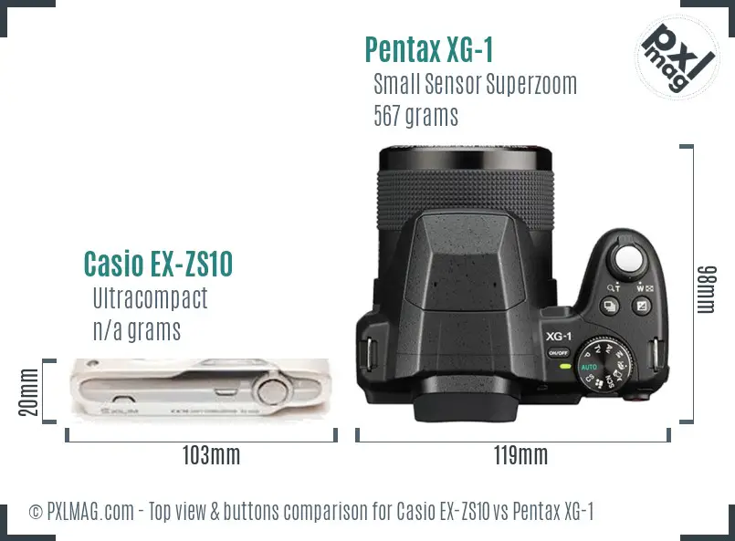 Casio EX-ZS10 vs Pentax XG-1 top view buttons comparison