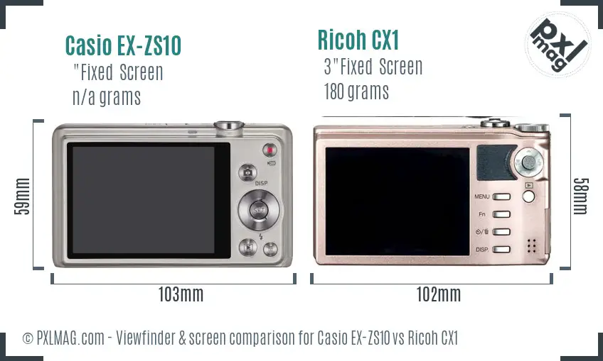 Casio EX-ZS10 vs Ricoh CX1 Screen and Viewfinder comparison