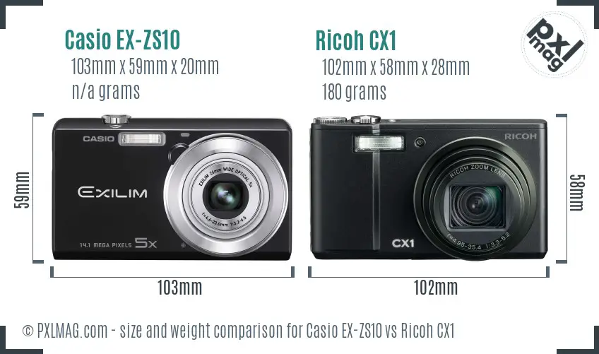 Casio EX-ZS10 vs Ricoh CX1 size comparison