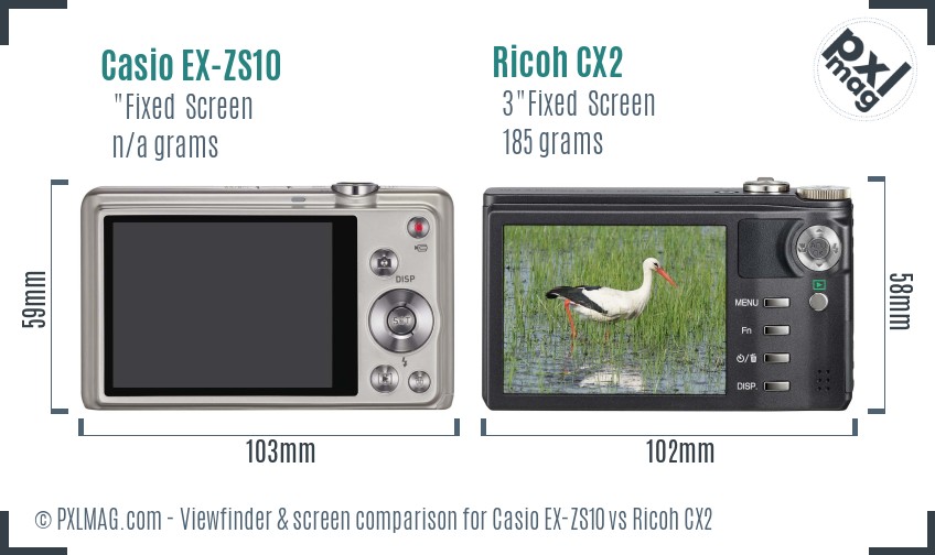 Casio EX-ZS10 vs Ricoh CX2 Screen and Viewfinder comparison