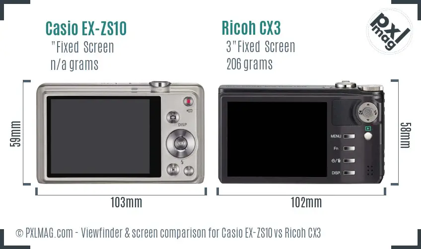 Casio EX-ZS10 vs Ricoh CX3 Screen and Viewfinder comparison