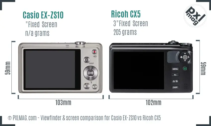 Casio EX-ZS10 vs Ricoh CX5 Screen and Viewfinder comparison Casio EX-ZS10 vs Ricoh CX5 Screen and Viewfinder comparison