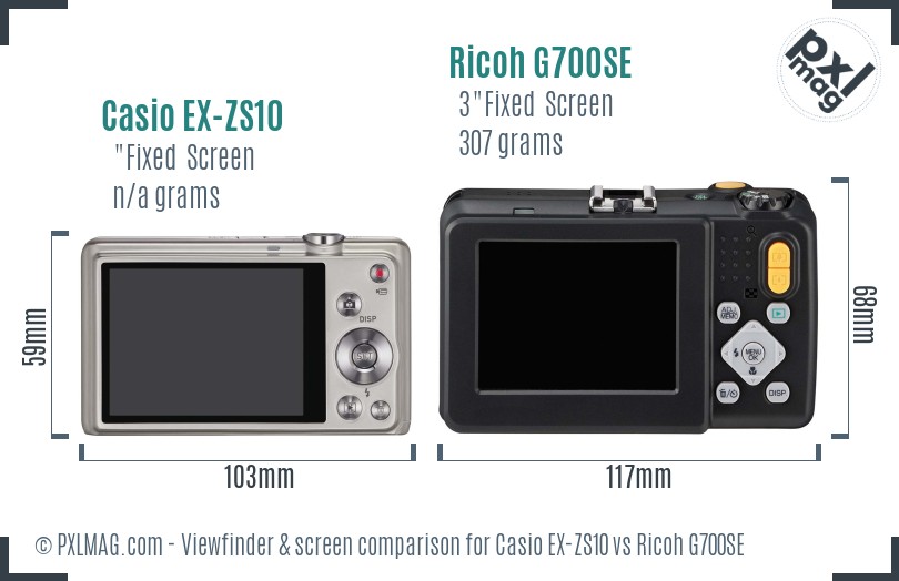 Casio EX-ZS10 vs Ricoh G700SE Screen and Viewfinder comparison