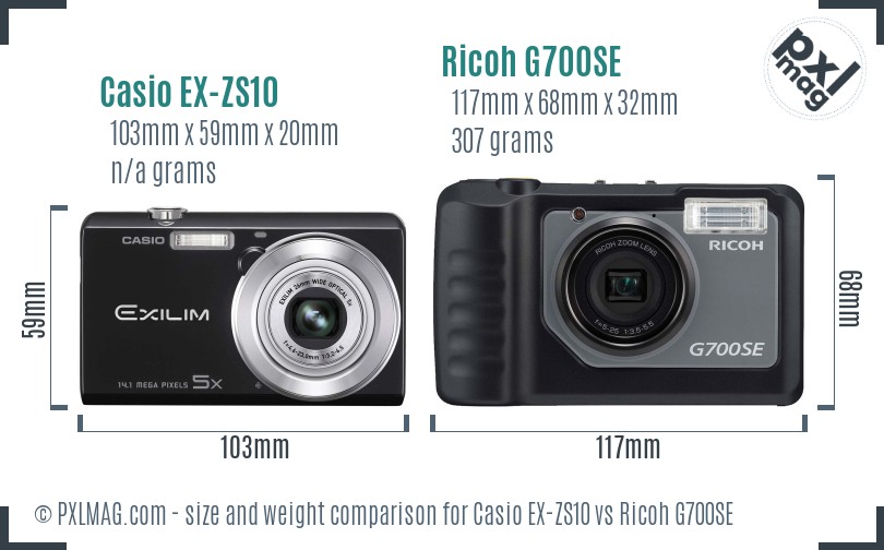 Casio EX-ZS10 vs Ricoh G700SE size comparison