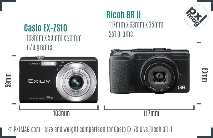 Casio EX-ZS10 vs Ricoh GR II size comparison