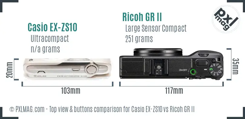 Casio EX-ZS10 vs Ricoh GR II top view buttons comparison