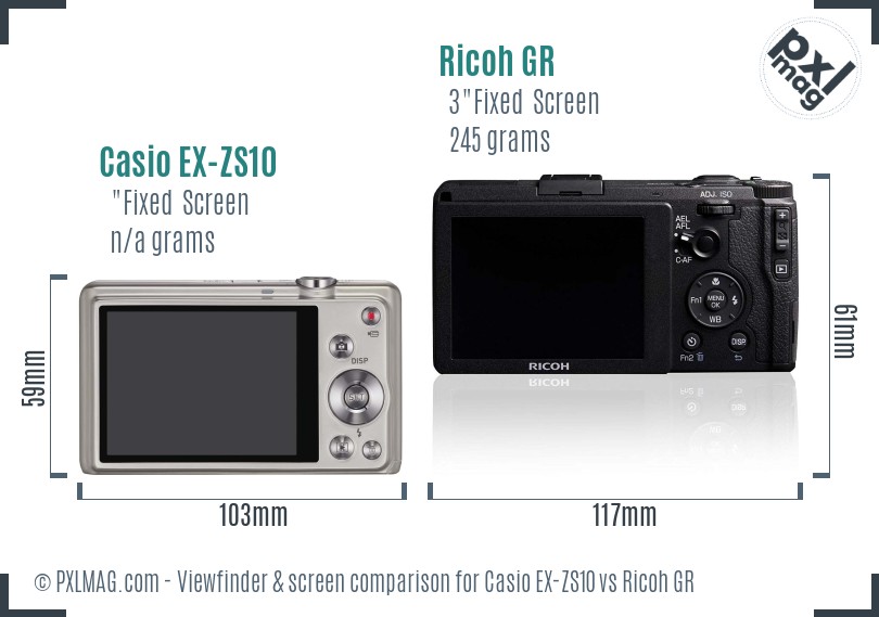 Casio EX-ZS10 vs Ricoh GR Screen and Viewfinder comparison