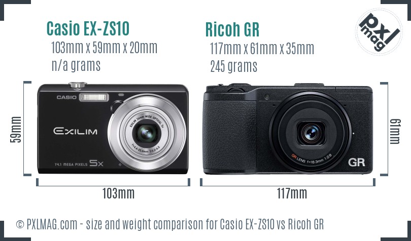 Casio EX-ZS10 vs Ricoh GR size comparison Casio EX-ZS10 vs Ricoh GR size comparison