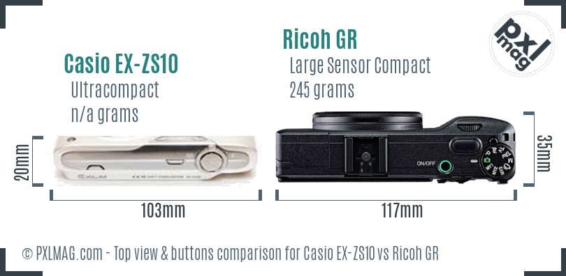 Casio EX-ZS10 vs Ricoh GR top view buttons comparison