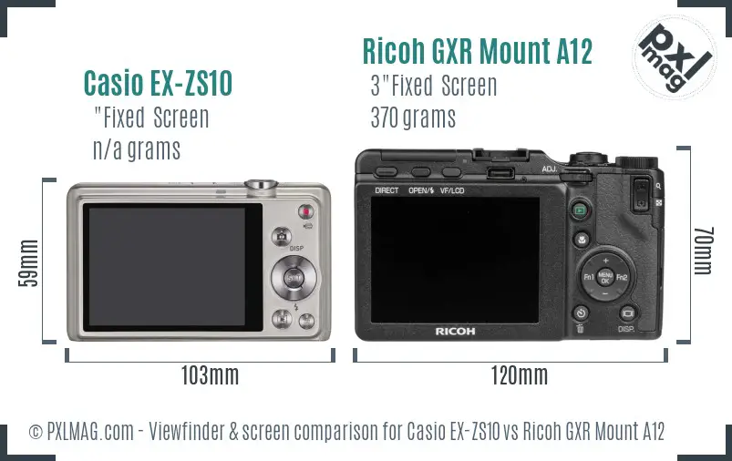 Casio EX-ZS10 vs Ricoh GXR Mount A12 Screen and Viewfinder comparison Casio EX-ZS10 vs Ricoh GXR Mount A12 Screen and Viewfinder comparison
