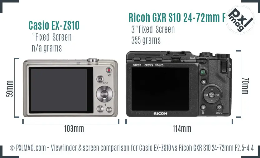 Casio EX-ZS10 vs Ricoh GXR S10 24-72mm F2.5-4.4 VC Screen and Viewfinder comparison