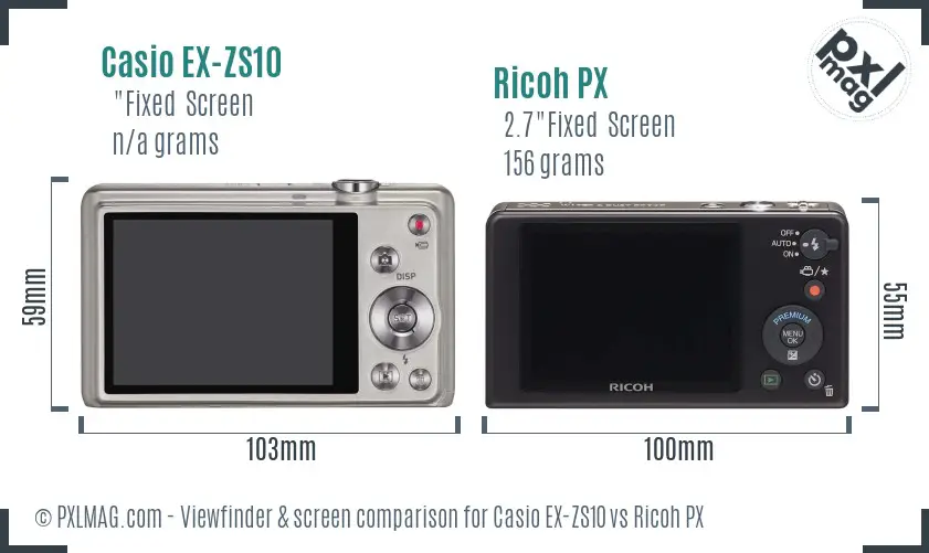 Casio EX-ZS10 vs Ricoh PX Screen and Viewfinder comparison