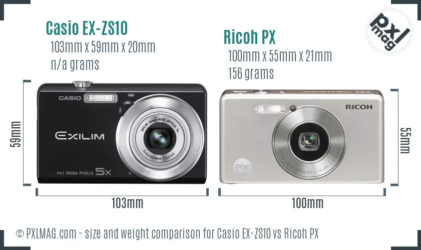 Casio EX-ZS10 vs Ricoh PX size comparison