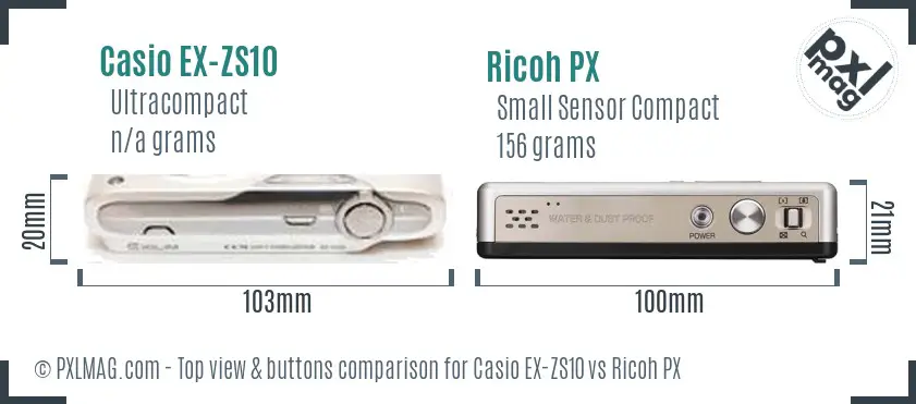 Casio EX-ZS10 vs Ricoh PX top view buttons comparison