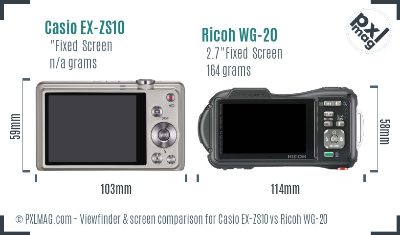 Casio EX-ZS10 vs Ricoh WG-20 Screen and Viewfinder comparison