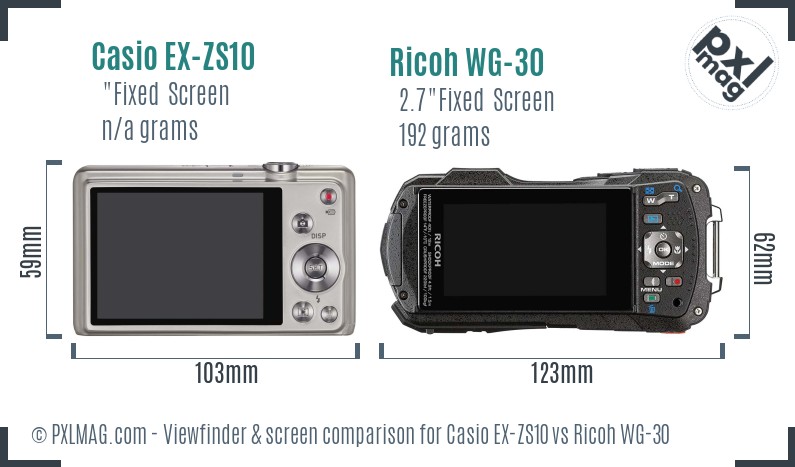 Casio EX-ZS10 vs Ricoh WG-30 Screen and Viewfinder comparison