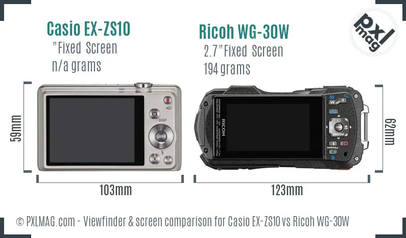Casio EX-ZS10 vs Ricoh WG-30W Screen and Viewfinder comparison