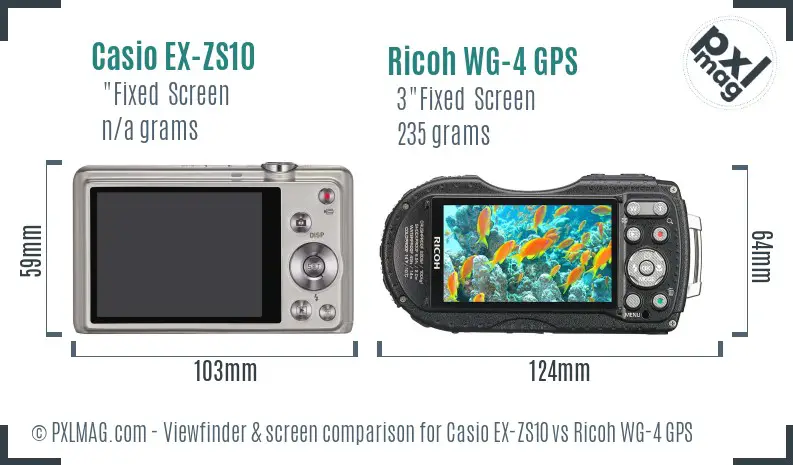 Casio EX-ZS10 vs Ricoh WG-4 GPS Screen and Viewfinder comparison