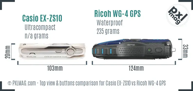 Casio EX-ZS10 vs Ricoh WG-4 GPS top view buttons comparison