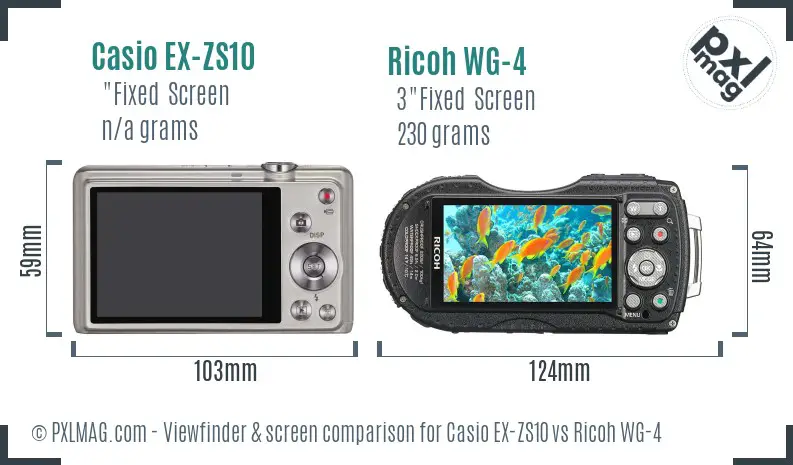 Casio EX-ZS10 vs Ricoh WG-4 Screen and Viewfinder comparison
