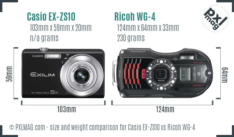 Casio EX-ZS10 vs Ricoh WG-4 size comparison Casio EX-ZS10 vs Ricoh WG-4 size comparison