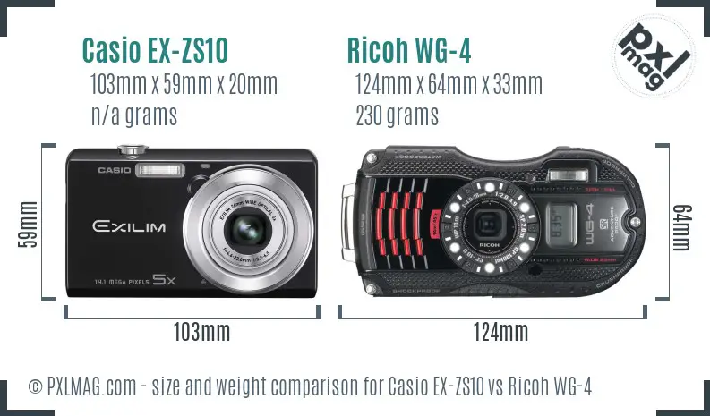 Casio EX-ZS10 vs Ricoh WG-4 size comparison