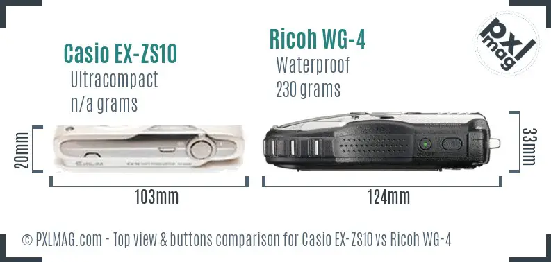 Casio EX-ZS10 vs Ricoh WG-4 top view buttons comparison