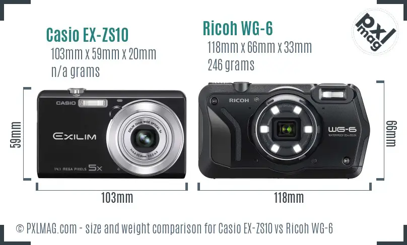 Casio EX-ZS10 vs Ricoh WG-6 size comparison Casio EX-ZS10 vs Ricoh WG-6 size comparison