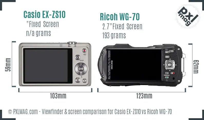 Casio EX-ZS10 vs Ricoh WG-70 Screen and Viewfinder comparison