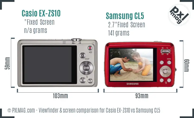 Casio EX-ZS10 vs Samsung CL5 Screen and Viewfinder comparison