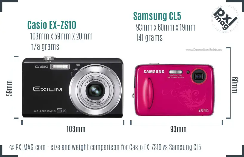 Casio EX-ZS10 vs Samsung CL5 size comparison
