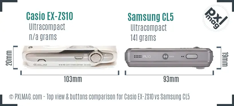 Casio EX-ZS10 vs Samsung CL5 top view buttons comparison