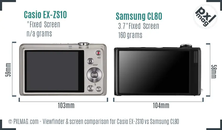 Casio EX-ZS10 vs Samsung CL80 Screen and Viewfinder comparison