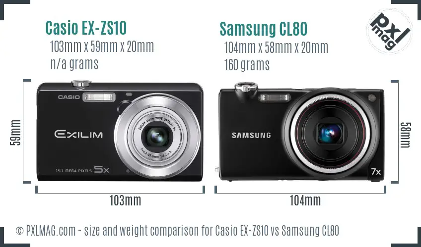 Casio EX-ZS10 vs Samsung CL80 size comparison