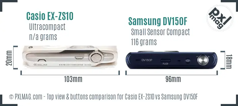 Casio EX-ZS10 vs Samsung DV150F top view buttons comparison Casio EX-ZS10 vs Samsung DV150F top view buttons comparison
