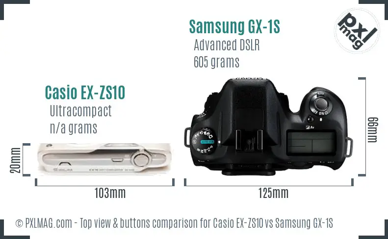 Casio EX-ZS10 vs Samsung GX-1S top view buttons comparison